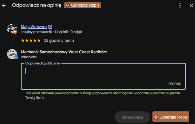 odpowiadanie na opinie Google w firmie usługowej